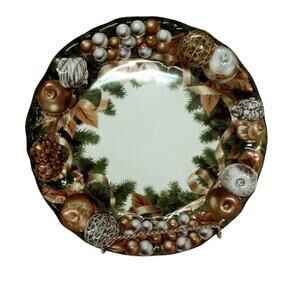 Vintage Green Gold Christmas Serving Trays Platters Decor Set of 2 Plastic 11"